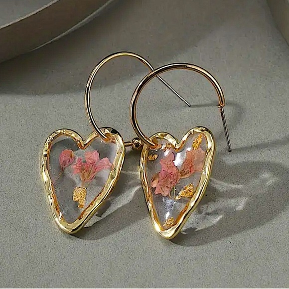 Gold Boho Flower Glass Dangle Earrings - Picture 4 of 4